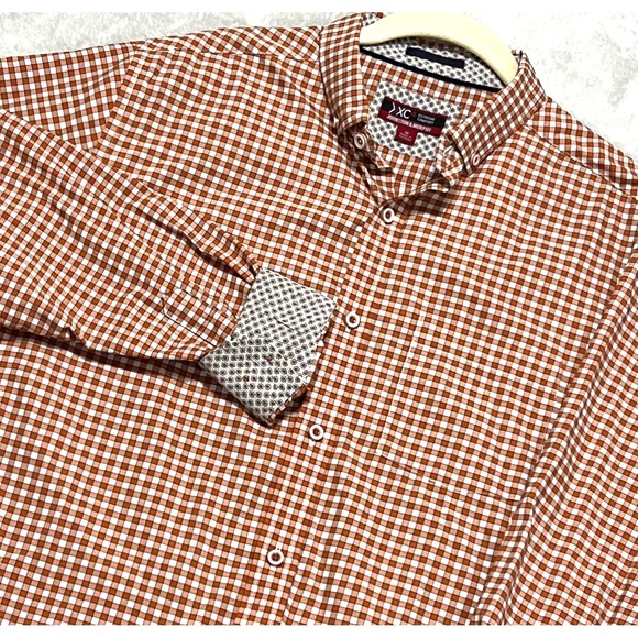Johnston & Murphy XC4 Shirt M Orange Plaid Flip Cuff Performance Stretch‎ Casual - Picture 1 of 5